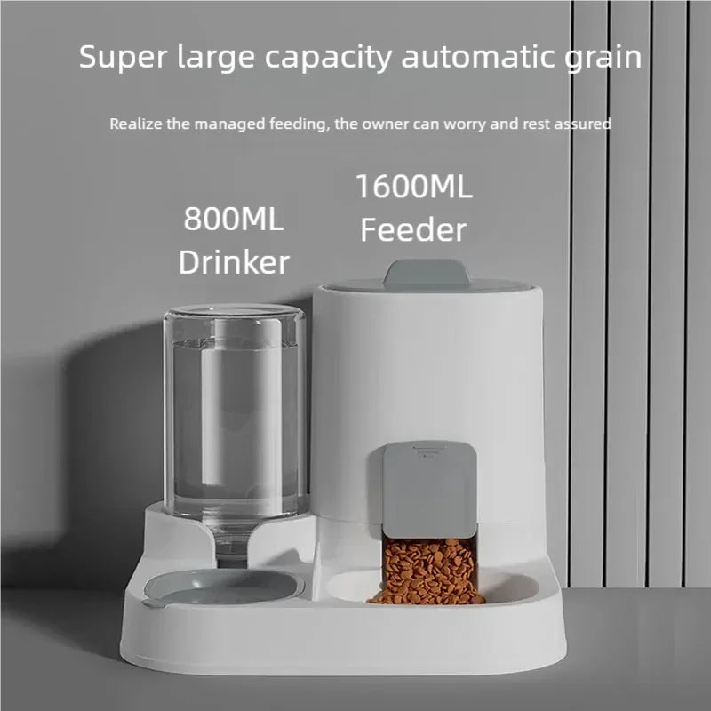 Gravity-fed spill-proof water dispenser for cats and dogs, no electricity needed
