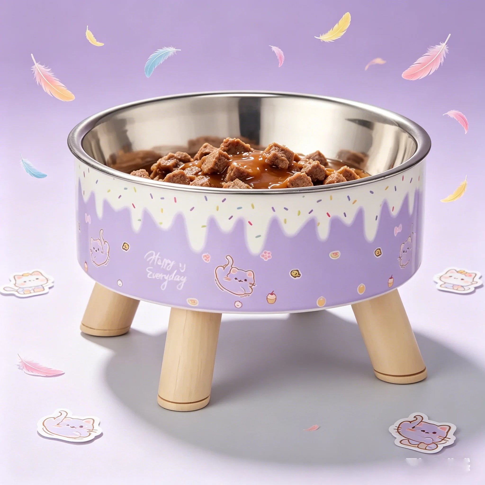 Elevated ice cream design stainless steel feeding bowl for dogs and cats