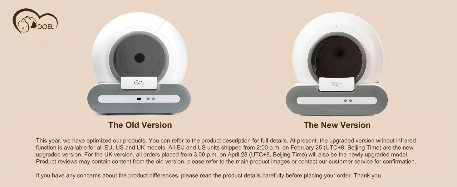 Two versions of a product labeled 'Old Version' and 'New Version' on a beige background.