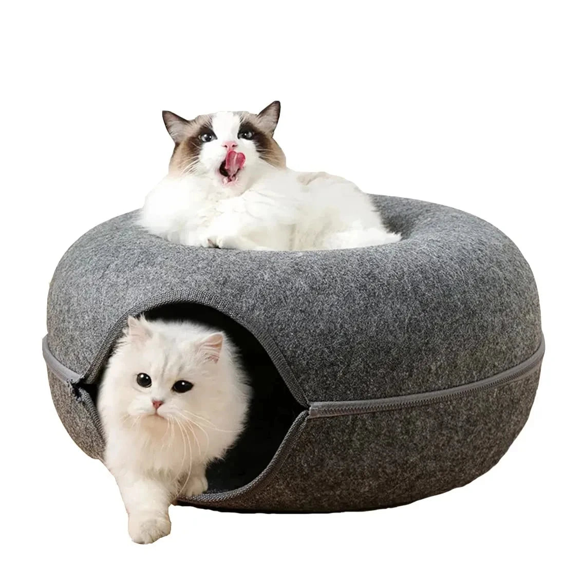 Round felt tunnel nest and scratcher for cats