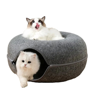 Round felt tunnel nest and scratcher for cats