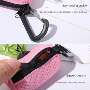 Mesh waste bag dispenser that hangs from a dog lead