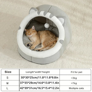 Cosy plush cat cave bed with removable washable cushion