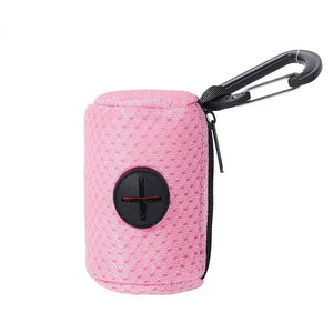 Mesh waste bag dispenser that hangs from a dog lead