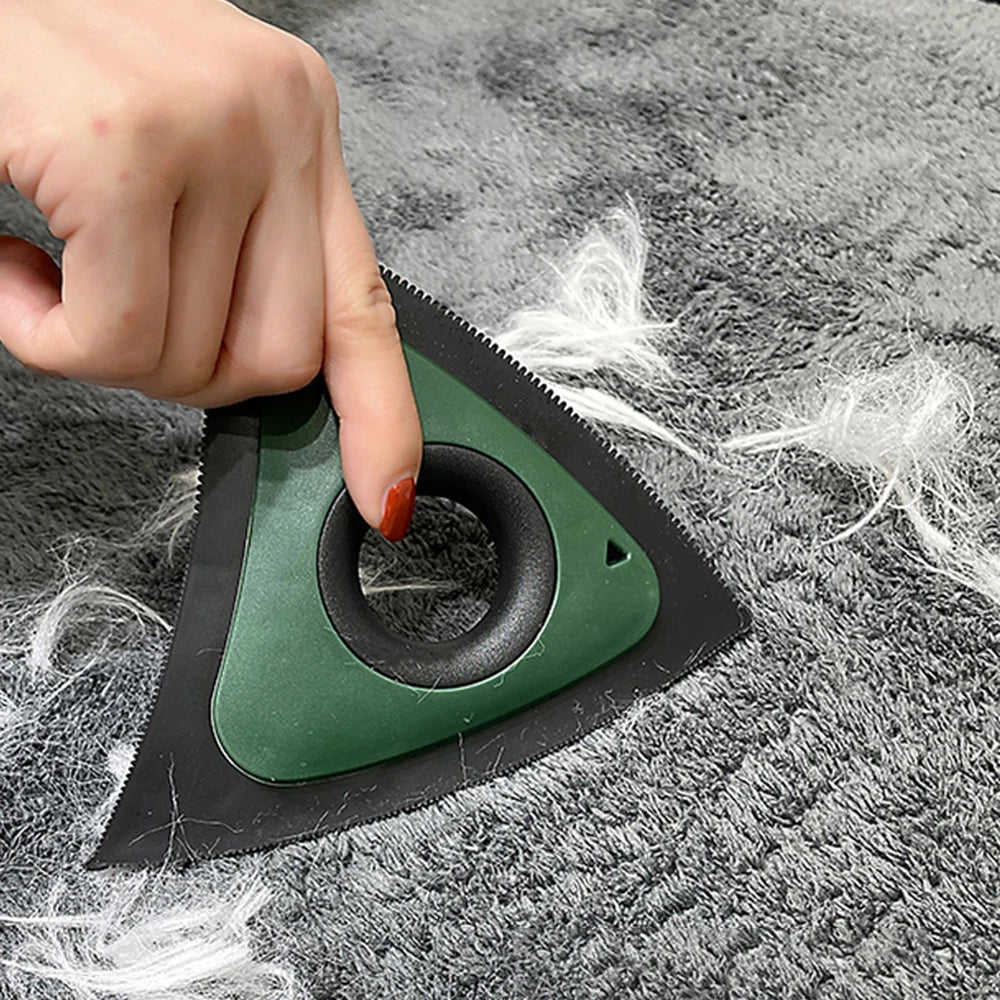 Reusable triangular pet hair remover brush for furniture and carpets