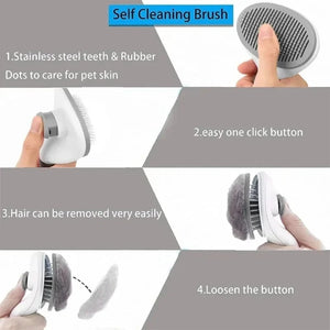 Self-cleaning hair removal grooming brush for dogs and cats