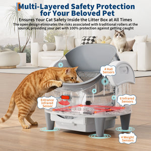 Self-cleaning open-top litter box with app control for cats