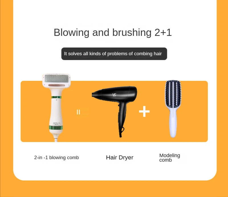 Electric 2-in-1 hair dryer and grooming comb for dogs and cats