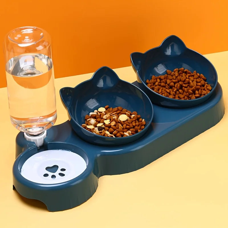 Three-bowl plastic feeding station for cats