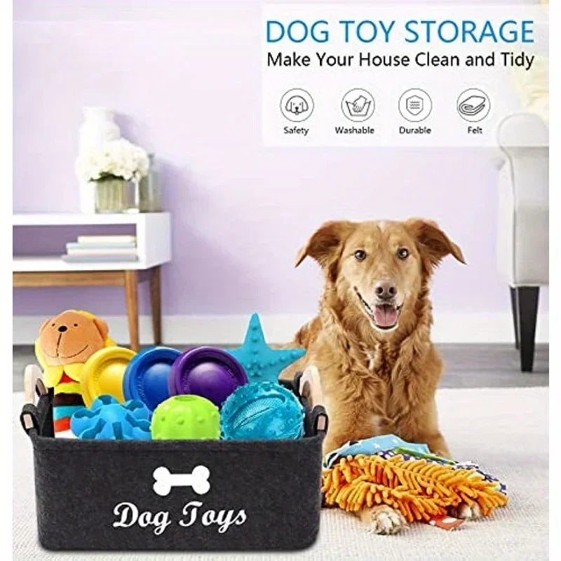 Felt storage basket for pet toys and accessories