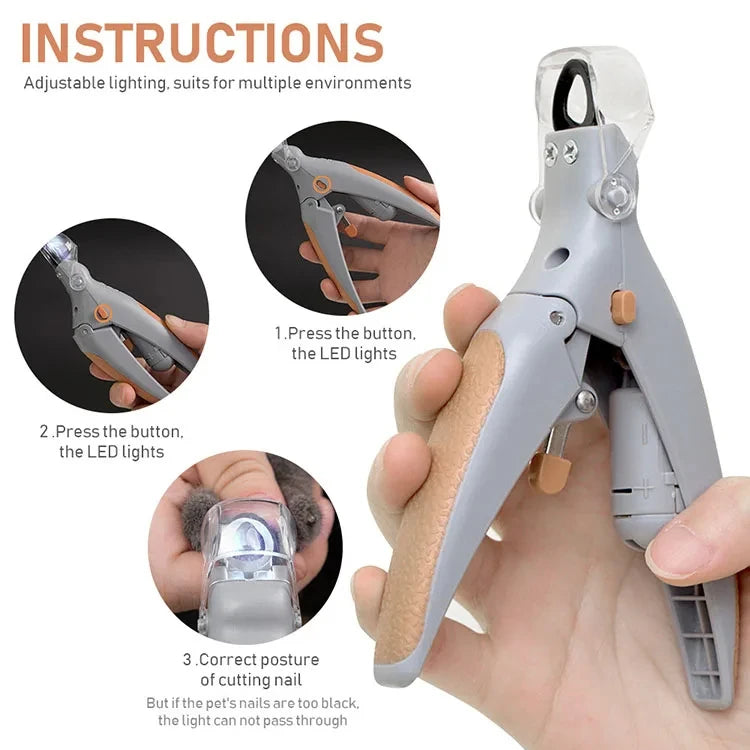 LED nail clippers for trimming dog and cat claws