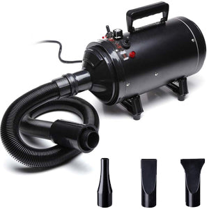 Portable pet grooming dryer and blower with multiple nozzles