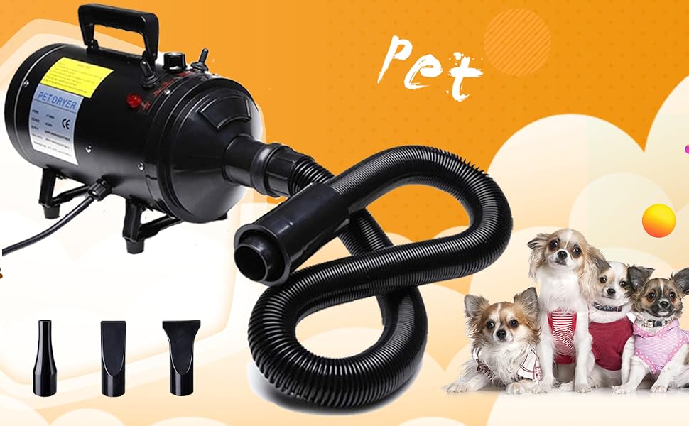 Portable pet grooming dryer and blower with multiple nozzles